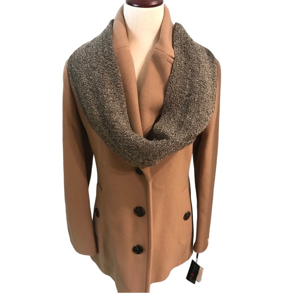Calvin Klein Ladies Wool Cashmere Blend Classic Pea Coat XS Camel Pockets New - Picture 10 of 16